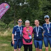 Pictured from left: Kathryn Glover (athlete),  a representative from the Donor Family Network, Coleraine's Kay Hack and Orla Smyth (athlete). Credit: Public Health Agency