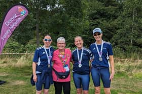 Pictured from left: Kathryn Glover (athlete),  a representative from the Donor Family Network, Coleraine's Kay Hack and Orla Smyth (athlete). Credit: Public Health Agency