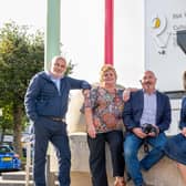 From left: Paul Campbell, Steinbeck Festival treasurer; Rita Deans, committee member; Harry Coates, secretary; Sharon Colhoun, Roe Valley Arts and Cultural Centre; Dougie Bartlett, Festival Director. Credit Causeway Coast and Glens Council