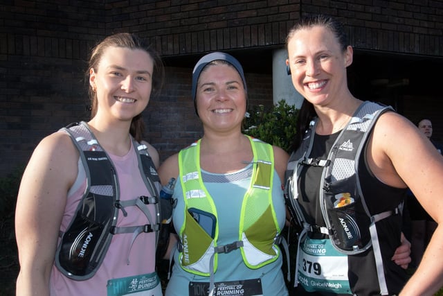All smiles at the Portadown Festival of Running from Hannah Wickham, Laura O'Dowd and Diane Martin. PT13-208.
