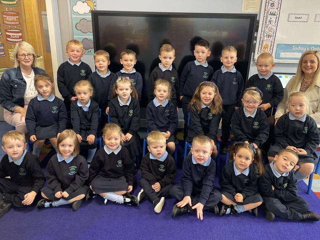 Mrs Genoe's P1 class at Tandragee Primary School. Also pictured is Mrs Finch, classroom assistant.