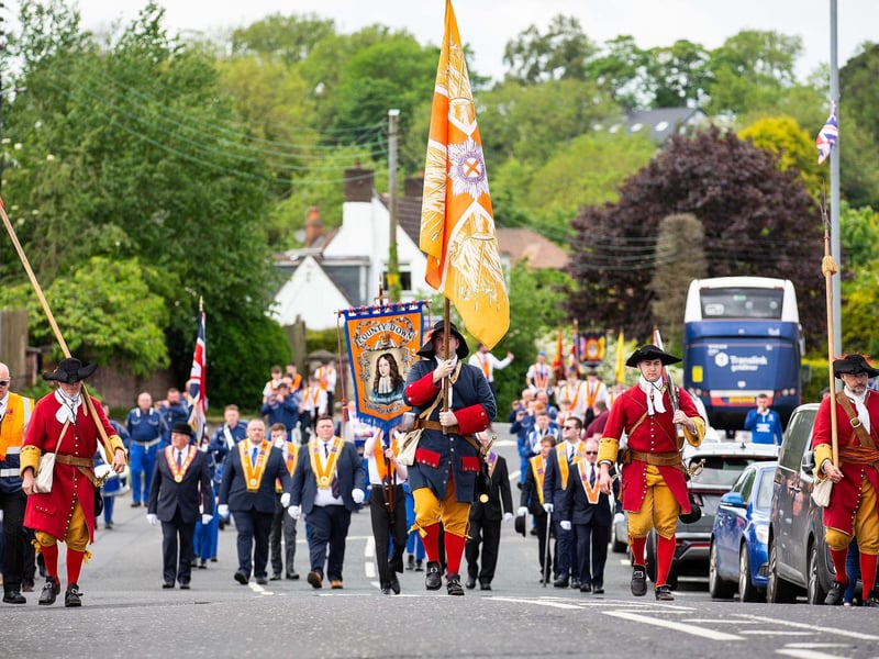 The Co Down Junior Orange Lodge parade was led through Saintfield by the North Irish Dragoons (historical re-enactors)