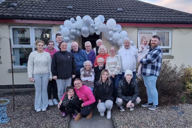 George and Muriel Quinn celebrating their 70th wedding anniversary with family on Saturday. Picture: family image.