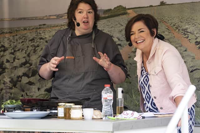 Celebrity chef Paula McIntyre and Rita Fitzgerald of UTV Life giving a cookery demonstration at the Hillsborough Honey Fair in 2022. Picture: Historic Royal Palaces
