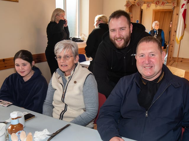 Posing for the camera at the Mavemacullen Accordion Band big breakfast are from left, Bethany Graham, Shirley Moorehead, Rhys Lawson and Scott Wilson.