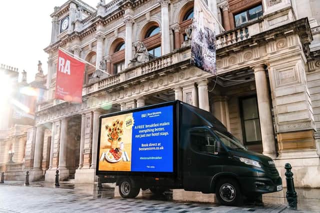 Best Western parked up outside the Royal Academy to show them what a real masterpiece looks like.