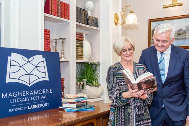 Magheramorne Literary Festival curator Stephen Walker and Laura Gilmour. Port Director, Larne Port. Picture: released by Magheramorne Estate.