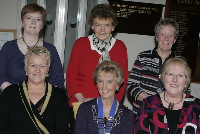 Joan Campbell president of Bushmills WI pictured at the 58th Annual dinner in Bushfoot Golf Club in 2010 with her committee Janice Gault Secretary Roberta McKeeman Tres Moira Johnston Louie Shields and Yvonne Boyce