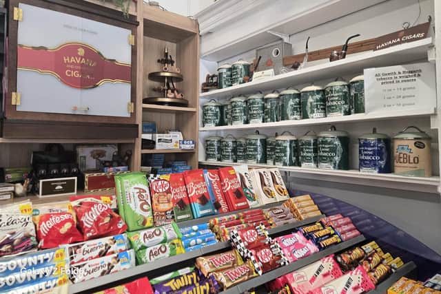 An array of rolling tobacco and specialist cigars, including Havana cigars, as well as pipes and other specialist items at Mackle's Shop in Portadown.