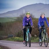 Andrea Harrower (48) from Dromara and her sister Cathy Booth (46) from Hillsborough cycled 480 miles in just 48 hours non-stop in aid of pancreatic cancer charity NIPANC and in memory of their loved ones Paddy and Natalie. Pic Credit: NIPANC