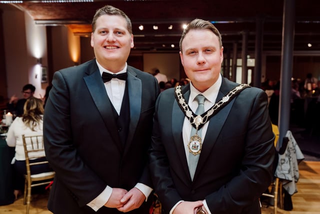 Stuart Robinson, Cool FM, compere at the event, with the  Mayor of Antrim and Newtownabbey, Councillor Mark Cooper.