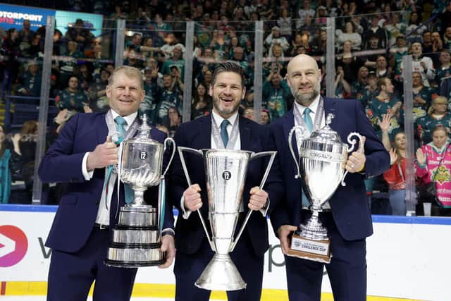 The Stena Line Belfast Giants are proud to announce the re-signing of treble-winning coaches, Adam Keefe, Rob Stewart, and George Awada ahead of the 2023/24 campaign. Picture: Presseye
