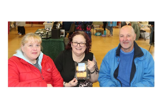 Pamela McClarty, Trevor McClarty and Elaine Clarke pictured at the Ballymoney Community Hub Craft Fair held at Ballymoney Parish Centre on Saturday