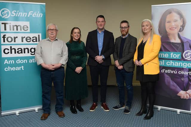 Council Candidates Mairghéad Watson, Cara McShane, Oliver McMullan with Philip McGuigan MLA and John Finucane MP