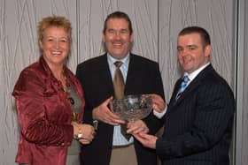 Proud parents Heather and Mervyn Shaw  receive the Craigavon Sports Advisory Council Male Award on behalf of their son Gareth from Councillor Alan Carson at the Craigavon Sports Awards in 2007.