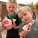 Brian Sullivan, aged two; Rita Sullivan aged six and Coltynn Jaymes, aged two, pictured enjoying the sunshine in Belfast on May 2.  Picture: Arthur Allison/Pacemaker