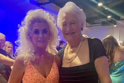 Banbridge beautician Elaine with Lady Mary Peters at the Europa Hotel in Belfast.