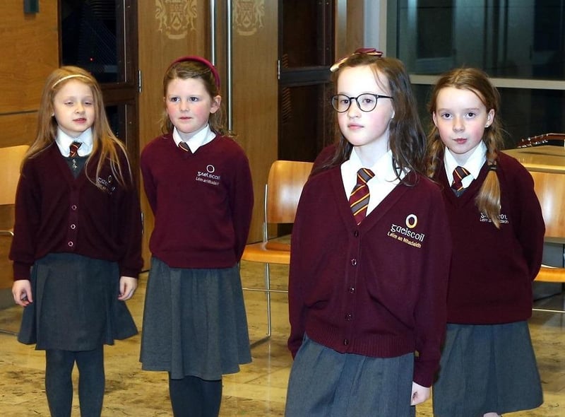 Young dancers from Gaelscoil Léim An Mhadaidh take to the floors during the Irish Language Week event.