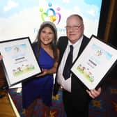 Deborah McEvoy (daughter) and Sammy McShane. Sammy and his wife Carmel (who was unable to attend) were named as Grandparents of the Year.
