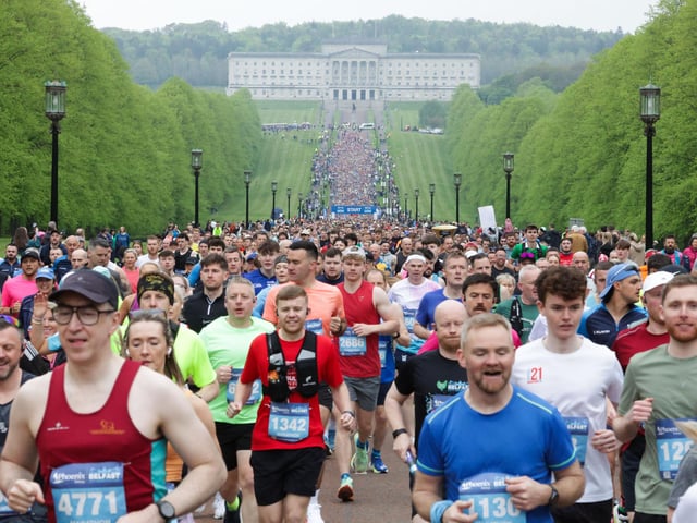 Runners leaving the grounds of the Stormont Estate. .