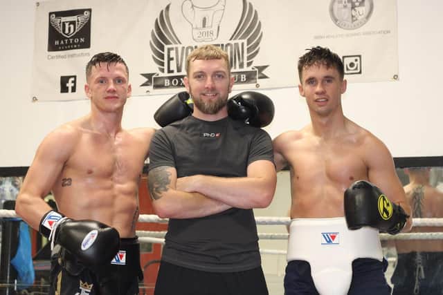 James Freeman, Iain Mahood and Dominic Donegan of Evolution Boxing Club in West Street, Carrickfergus. Photo by: Jack Quinn NI photography