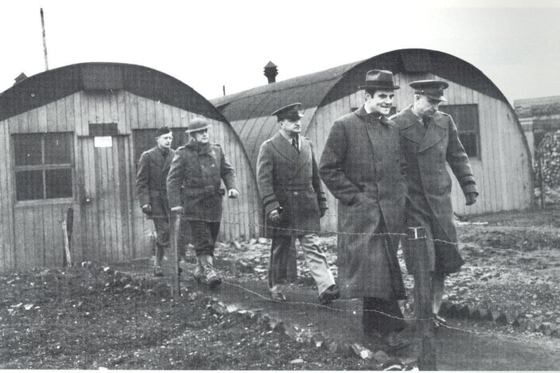 Sunnylands Camp, Carrickfergus. Inspection visit on 18 February 1942 by US Ambassdor John G Winant, Major General Hartle and General G. Cheney. The camp had been in use during the First World War and was reactivated when American troops started officially arriving in Northern Ireland in January 1942.