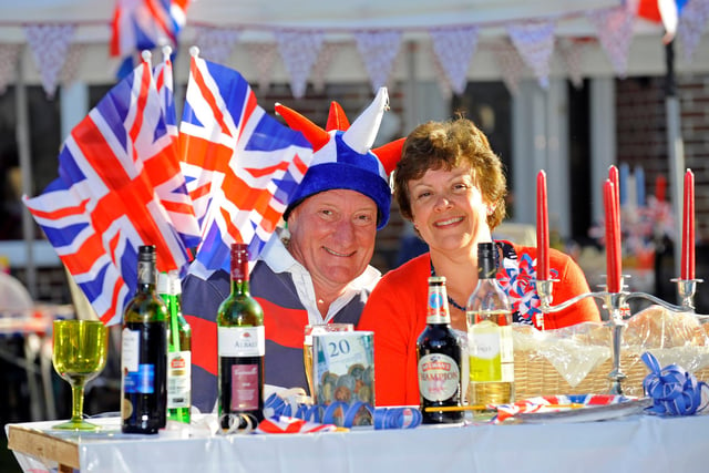 Her Majesty The Queen's Diamond Jubilee Street party in Highfield Avenue Waterlooville
(left to right) Steve Emery (60) and Paula Emery (49) doing it in style ! 
Picture: Malcolm Wells (121947-757)