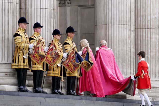 The King and Queen arriving at a service for the Order of the British Empire at St Paul's Cathedral, London. The Cathedral can no longer sell commemorative memorabilia relating to the event to Northern Ireland. Photo: Jordan Pettitt/PA Wire