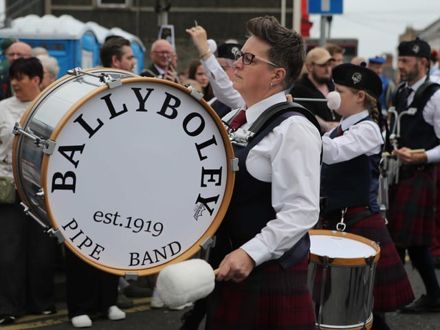 Ballyboley Pipe Band taking part in Saturday's Royal Black Institution parade in Larne.