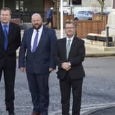 Deputy Lord Mayor of Armagh, Banbridge and Craigavon Council Councillor Tim McClelland, former MLA Alderman Paul Rankin and the DUP group leader on council Alderman Mark Baxter with their party leader  Sir Jeffrey Donaldson.