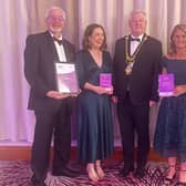 Mayor of Causeway Coast and Glens, Councillor Steven Callaghan pictured at the Advancing Healthcare Awards 2023 with Hugh Nelson, Head of Community Wellbeing NHSCT; Clare Galway, Paediatric Health Improvement Dietitian; Sandra Anderson, NHLP Health and Wellbeing Manager and Council's Sports Development Manager, Jonathan McFadden. Credit Causeway Coast and Glens Council