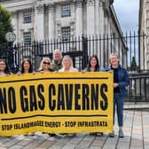 Members of campaign group No Gas Caverns and Friends of the Earth after the Court of Appeal said a decision to approve a major gas storage development off the Co Antrim coast is to be quashed. Picture: Press Eye