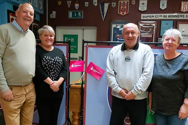 Roy, Clare, Jim and Ann at the Cuppa Club in Greenisland. Photo submitted by the National Lottery Community Fund