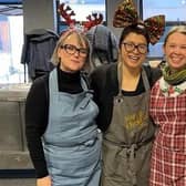 Suzie Lee along with volunteers who served up Christmas Day lunch at Lagan Valley Vineyard Church. Pic credit: SEHSCT