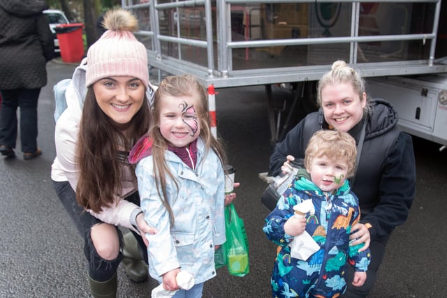 Having a great fun day out at the Lord Mayor's Easter Trail and fun day  are from left, Amy Crozier and daughter, Pixie Johnston (4) and son, Dougie (2) with auntie, Lauren Johnston. PT13-268.
