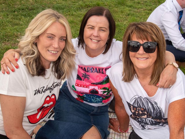 Having a friend's day out at the annual Sham fight in Scarva are, from left, Jayne Campbell, Gail Magee and Gillian Bleakley from Portadown. TH 119.
