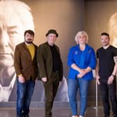 Poets Dean Browne, Dawn Watson and Matthew Rice are pictured at the Seamus Heaney HomePlace with Damian Smyth, Joint Head of Literature and Drama at the Arts Council of Northern Ireland. Credit: NI Arts Council