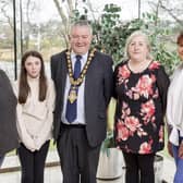 Mayor of Causeway Coast and Glens, Councillor Ivor Wallce with (L-R) Valerie Gage, The Giving Shed vice-chairperson, Orlaith Redmond, Maggie McGuckien, The Giving Shed
founder and Liz McLaughlin, The Giving Shed treasurer