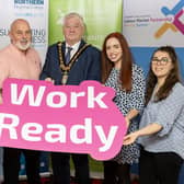 Mayor of Causeway Coast and Glens, Councillor Steven Callaghan pictured at the launch of the Work Ready scheme with Catriona Sweeney, North West Regional College; Marie Donaghy, Northern Regional College; Marc McGerty, Causeway Coast and Glens Labour Market Partnership (LMP) manager and LMP officers Dearbhaile Hutchinson and Chloe Stewart. Credit McAuley Multimedia