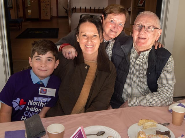 Looking happy at the coffee morning are from left, Eric Armstrong (10), Diane Armstrong and Brenda and Sydney Anderson.