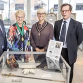 John Armstrong, Patricia Perry High Sheriff of County Antrim, Deputy Mayor of Causeway Coast and Glens Councillor Tanya Stirling and Rupert Cramsie, pictured at the launch of the new High Sheriff History exhibition in Ballymoney Museum. CREDIT CCGBC