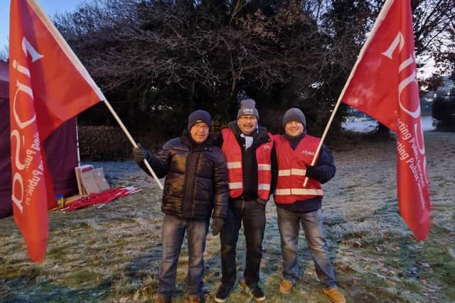 Health workers at the demonstration beside the picket line outside Craigavon Area Hospital, Co Armagh on Monday. Photo courtesy of Paul Cranston