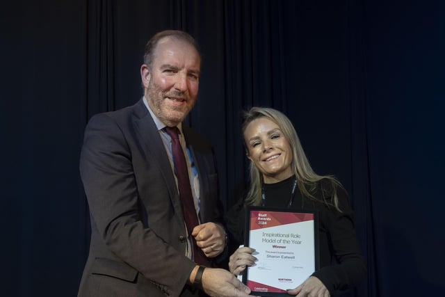 Ken Nelson, Chair of Governing Body pictured with Sharon Eatwell, Inspirational Role Model of the Year winner.