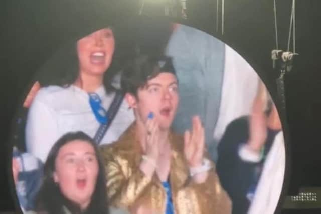 The moment of realisation as Portrush's Adam sees himself on the big screen. Credit Adam Campbell