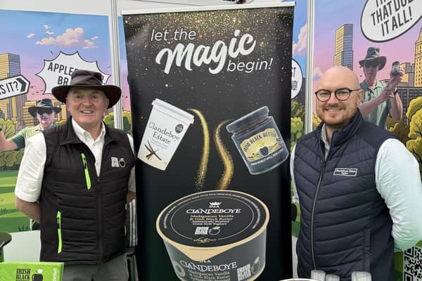 Innovators, left, Alastair Bell of Irish Black Butter in Portrush and Patrick Campbell, commercial manager of Clandeboye Estate Yoghurt in Bangor. CREDIT IRISH BLACK BUTTER