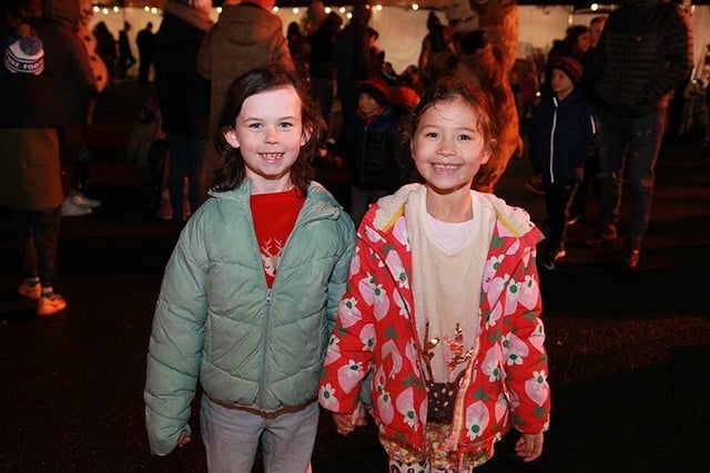 Big smiles for the camera at the Christmas lights event in Richhill.