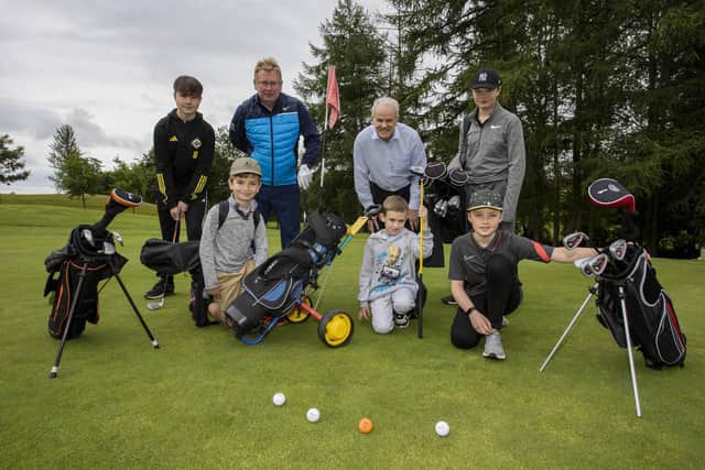 Councillor Thomas Beckett, Chair of Lisburn & Castlereagh City Council’s Communities & Wellbeing Committee pictured with PGA Professional at Castlereagh Hills Golf Course, Wesley Ramsay and participants in the 2023 Junior Golf Coaching Programme. Pic credit: Lisburn and Castlereagh City Council
