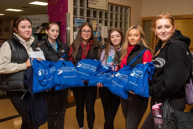 Jodie Parkhill, Ellie Mairs, Ellie May Moore, Mollie Blair, Abigail Hunt and Hannah McLaughlin at Open Day at North West Regional College's Limavady campus.