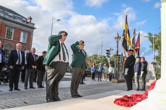 Lisburn Branch of the Royal British held their annual Somme Memorial Act of Remembrance at the war memorial in Lisburn on Saturday July 1. Alderman James Tinsley laid a Wreath on behalf of the Mayor and Lisburn & Castlereagh City Council. Wreaths were also laid by Brian Sloan Chairman Lisburn Branch and representatives of other Associations. Pic credit: Norman Briggs, rnbphotographyni