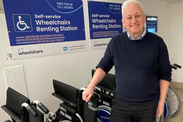 Rev Don Gamble (Lead Chaplain, South Eastern Trust) at one of the Wheelshare stations. Pic credit: SEHSCT